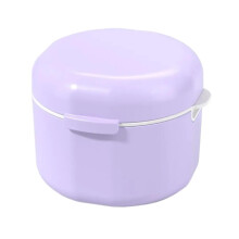 Denture Cleaning Case with Strainer, Retainer Storage Box, Double Layer Soaking Container Purple