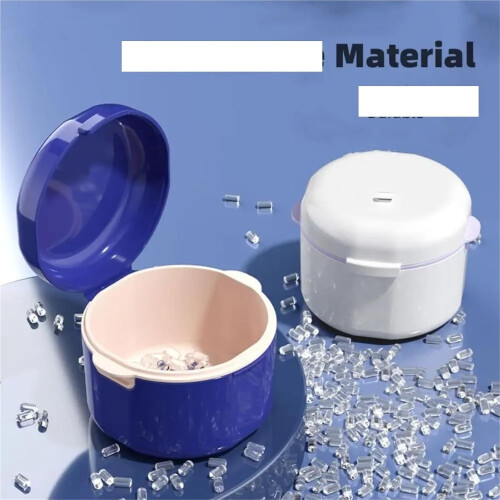 Denture Cleaning Case with Strainer, Retainer Storage Box, Double Layer Soaking Container Purple 1