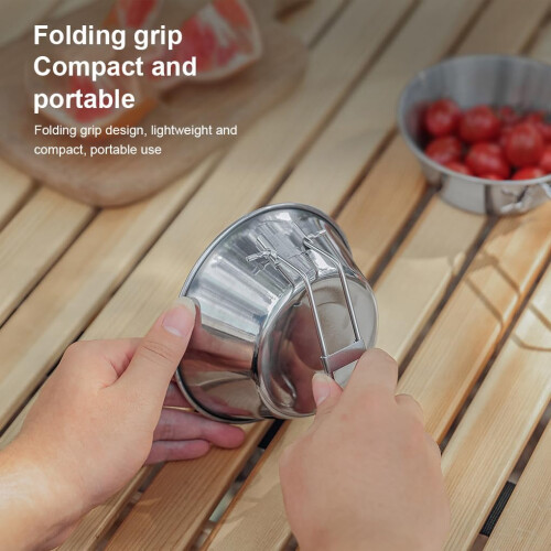 Stainless Steel Camping Bowl with Folding Handle, Lightweight Backpacking Hiking Tableware 2
