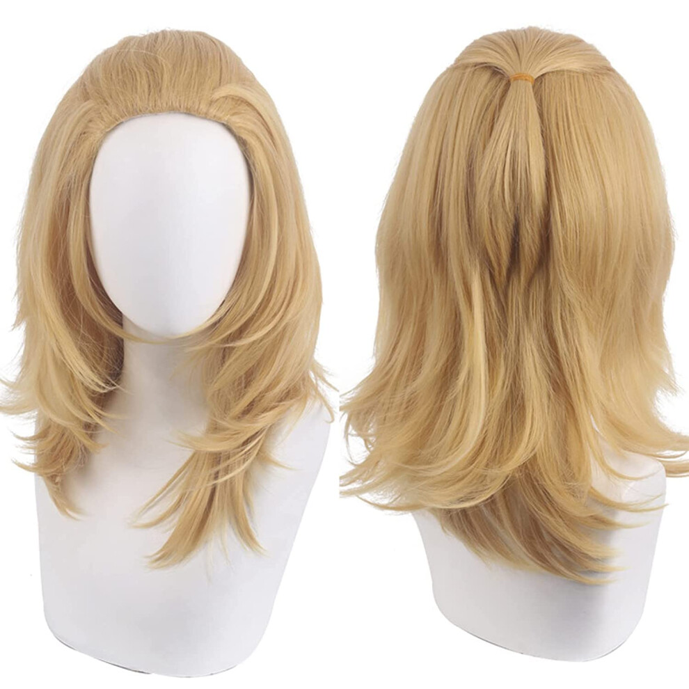 Unisex Anime Cosplay Wig Tokyo Revengers Mikey Blonde Short Wavy Heat Resistant Synthetic Hair