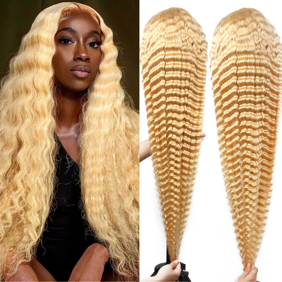 Unisex Black 613 Lace Front Wig Human Hair 13X4 Hd Frontal Deep Wave Blonde Preplucked Hairline For Women 20 Inch
