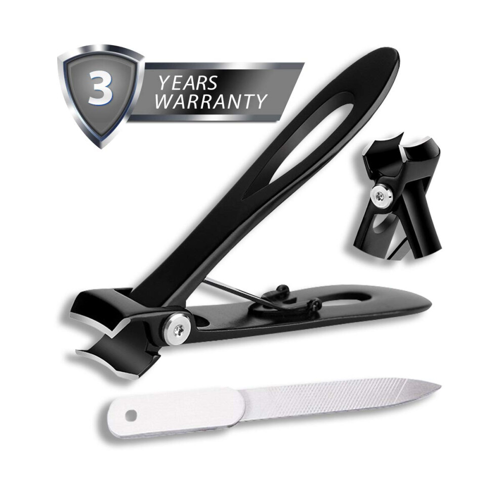 Black Nail Clippers For Thick Nails With Wide Jaw Opening Sharp Cutting Edges Ergonomic Grip