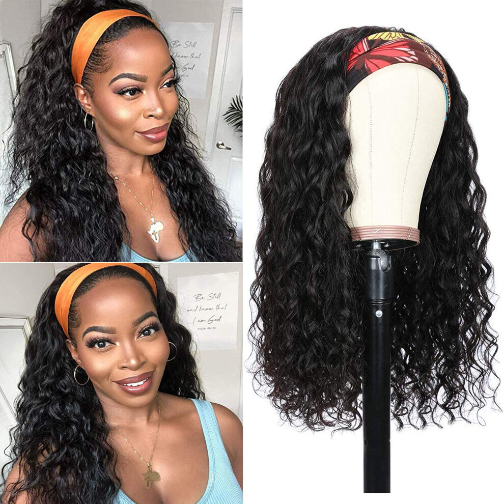 Water Wave Headband Wig Brazilian Human Hair Glueless Wet and Wavy for Black Women 12 Inch
