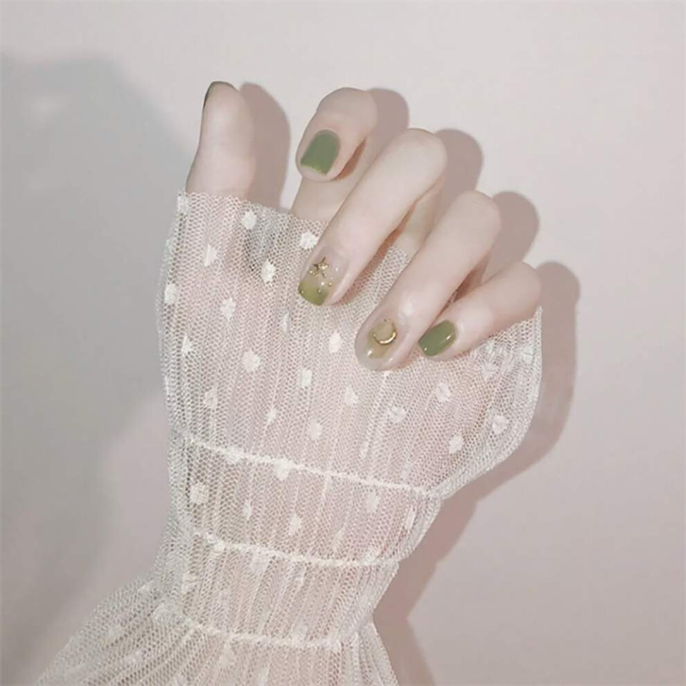 Glossy Ballerina Coffin Press On Nails Moon Star Design Acrylic False Nails Short Medium 24Pcs