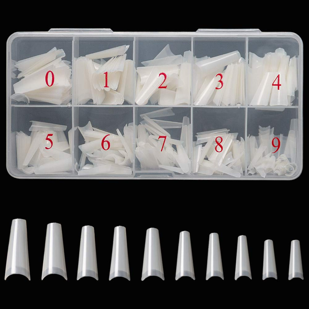 500pcs Long Stiletto Fake Nails and Coffin False Nail Tips Natural Finish 10 Sizes for Salon DIY