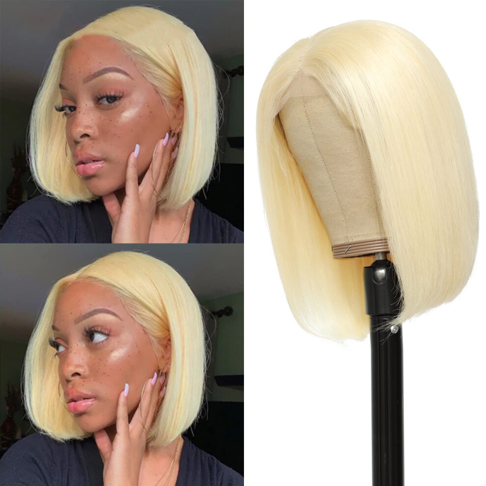 Unisex 613 Blonde Bob Wig Human Hair Lace Front With Invisible Hairline, 13X4 Glueless Adjustable Cap