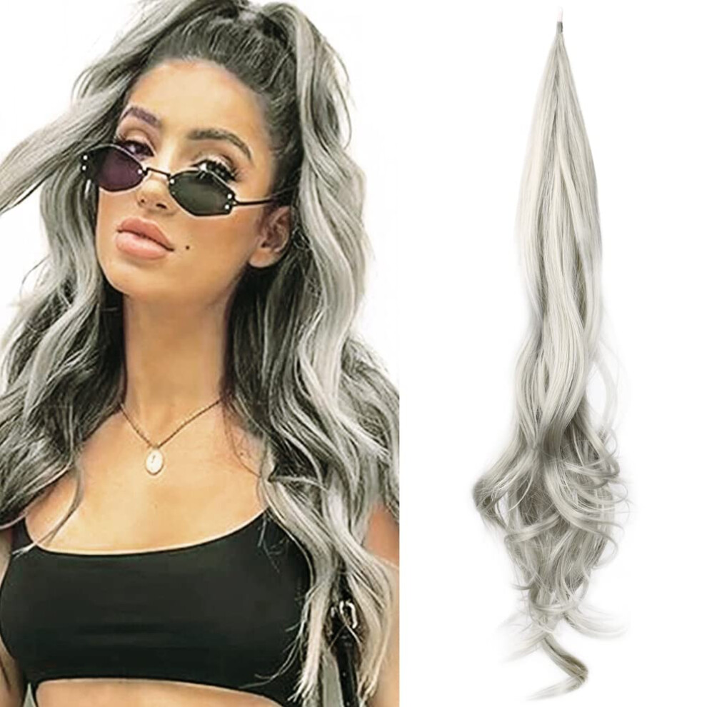 Unisex 32 Inch Wrap Around Synthetic Ponytail Hair Extension Blonde Hairpiece For Women Instant Length