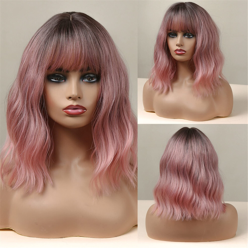 Long Wave Synthetic Wig with Bangs for Women, 130% Density Natural Fullness, Heat Resistant