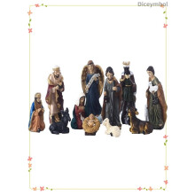 Diceymbol Exquisite 12-teiliges handbemaltes Krippenfiguren-Set der Heiligen Familie – ideales religiöses Weihnachtsgeschenk