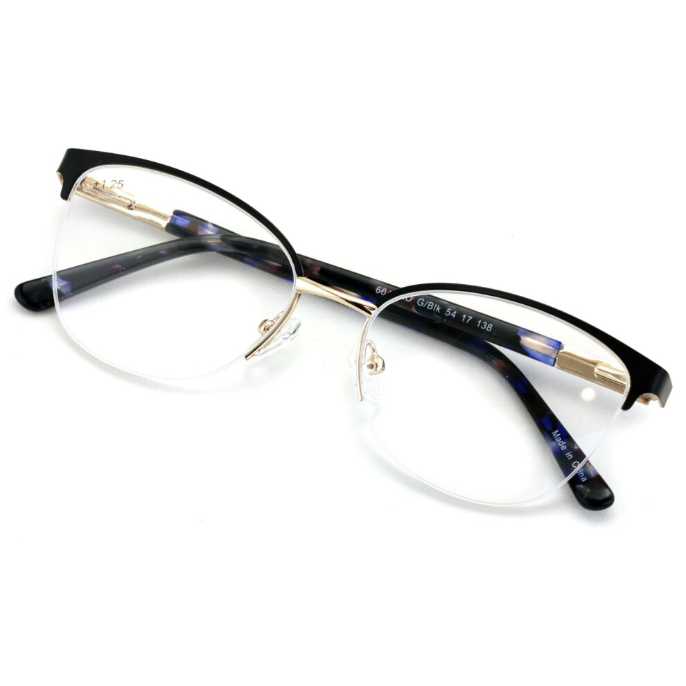 V.W.E. Premium Women's Clear Lens Metal Half Rim Reading Glasses with Case