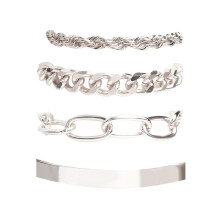 Kayannuo Schlafzimmerdeko Weihnachts-Ausverkauf: 4-teiliges Hip-Hop-Armband im kubanischen Stil, Punk-Metallarmband mit gedrehtem Seil,