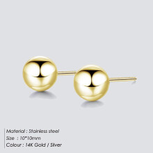 Fashion Luxury Stainless Steel Classic Women Silver Color Ear Stud Stud Earrings Small Ball Earrings GOLD 10MM