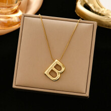 Stainless Steel Chain Gold Color Letter Necklaces Chunky Alphabet Balloon Bubble Initial Pendant Necklace for Women Men Jewelry