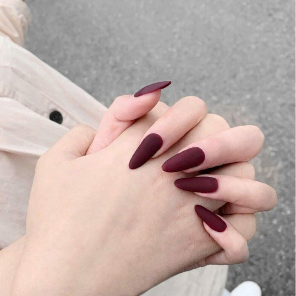Red Stiletto Press On Nails Matte 24Pcs Fake Nails With Adhesive Tabs Long Lasting Full Cover For Women
