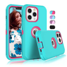 Compatible with iPhone 13 Cases, Sturdy 6.1" Full-Body Heavy Duty Armor Case, Hard Plastic & Shock Absorption Rubber 3-in-1 Cover - Mint