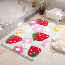 Bobasndm Zachte en knusse aardbeien badkamermat, schattige antislip, absorberende, wasbare en pluizige deurmat voor meisjes, geschikt voor badkuip en