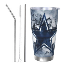 Thermosbeker van roestvrij staal met deksel en rietje, thema Cowboys Football Team, 20oz (ca. 590 ml), geschikt voor in de auto en op reis.