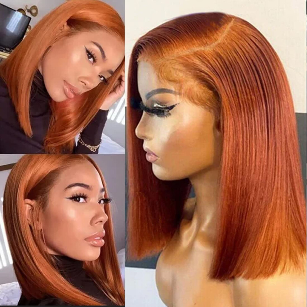 Ginger Orange Bob 13x4 Lace Front Human Hair Wig Pre Plucked with Baby Hair 16 Inch