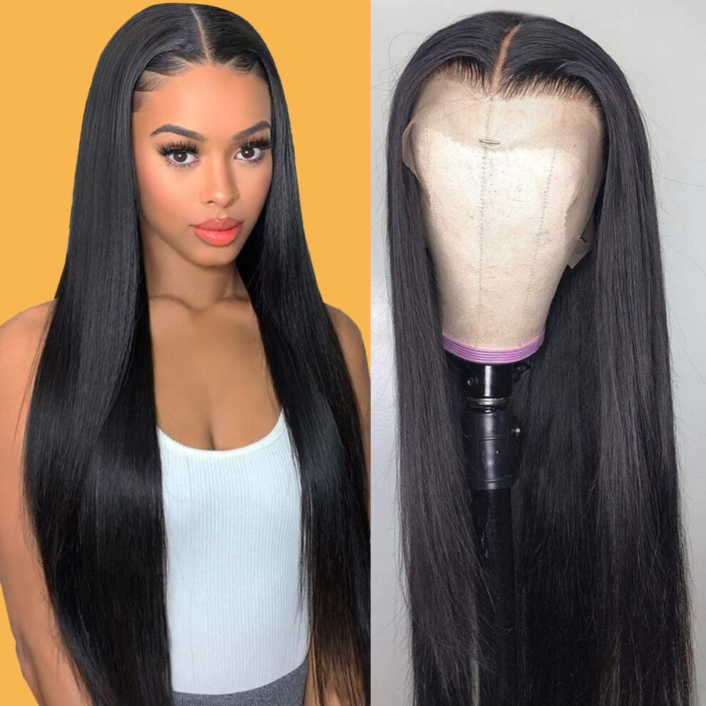 13x6 HD Lace Front Wig Human Hair PrePlucked Hairline Glueless Straight 26 Inch 180% Density