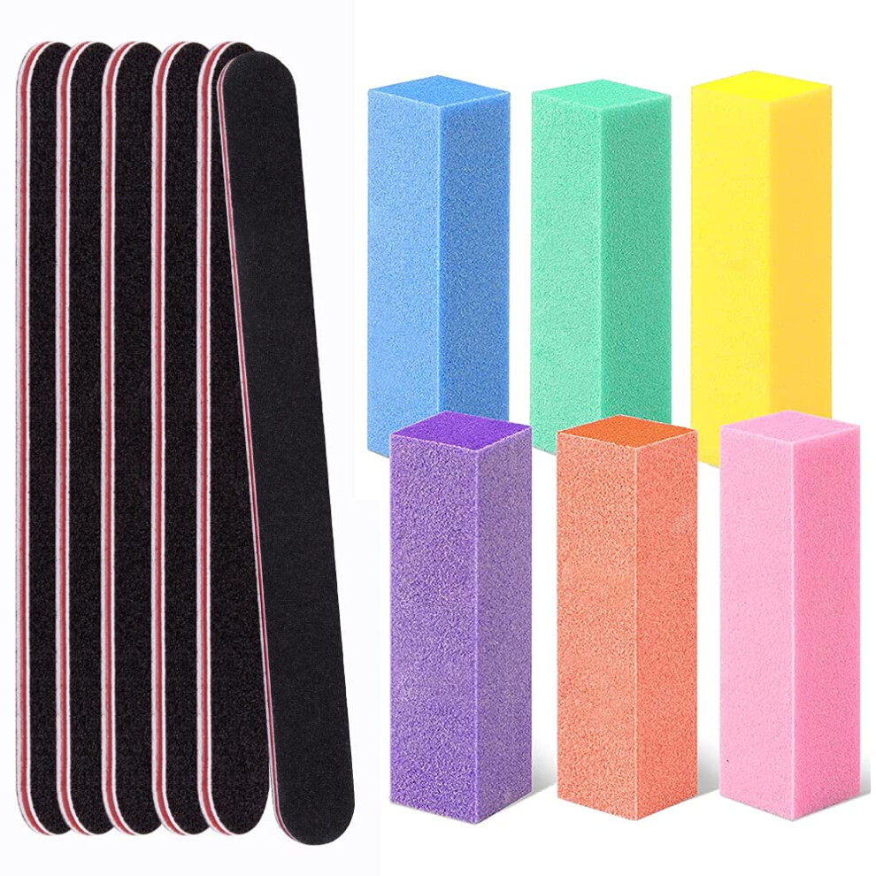 Nail Files and Buffers Set with 100/180 Grit Double Sided Files and 4Sided Buffers for Salon and Home