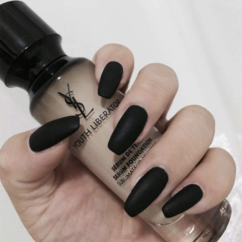 Black Matte Long Coffin Press On Nails Ballerina Shape Fake Nails Instant Salon Look 24Pcs