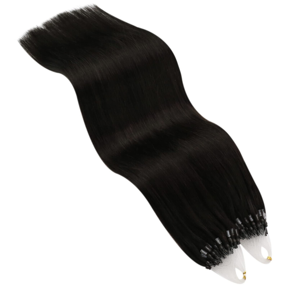Unisex Brown Micro Loop Hair Extensions 20 Inch Remy Human Hair 50 Strands Glue Reusable