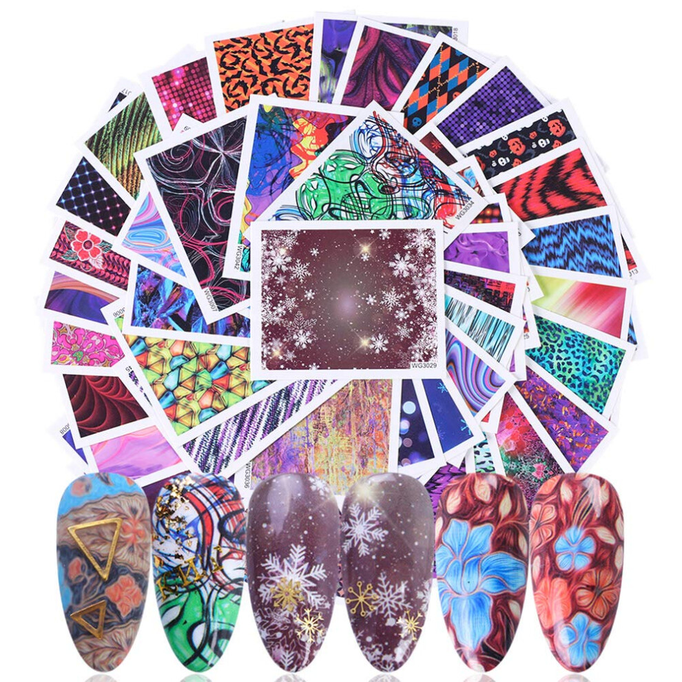 Leopard Print and Petal Nail Art Stickers Decals, 45 Sheets Transfer Foil for Manicure