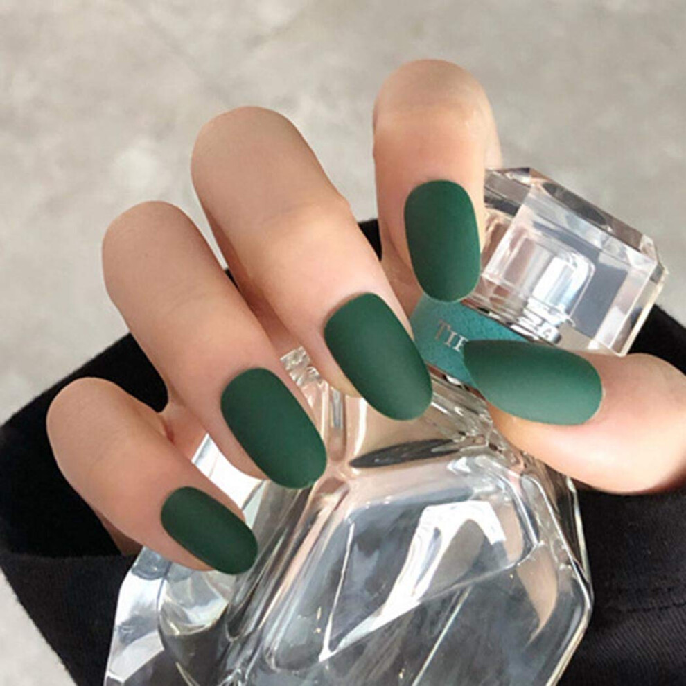 Green Coffin Press On Nails Set Matte Fake Nails With 24 Sizes Reusable Glue Salon Quality