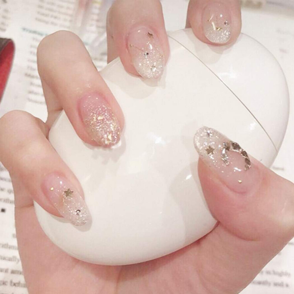 Long Oval Press On Nails Ombre Shimmer Glossy Full Cover Fake Nails for Women, 24pcs Star