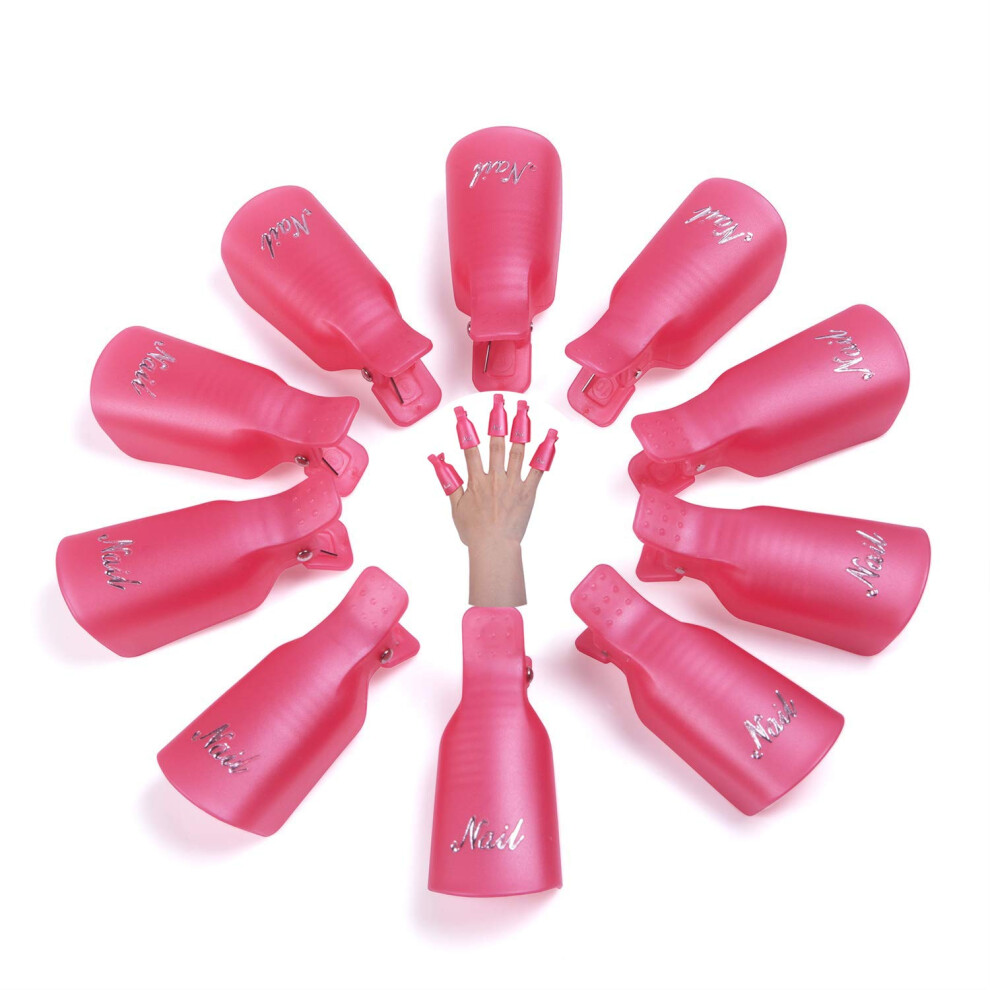 Nail Polish Remover Clips Set for Gel and Acrylic Nails, 10pcs Pink Reusable Clip Caps
