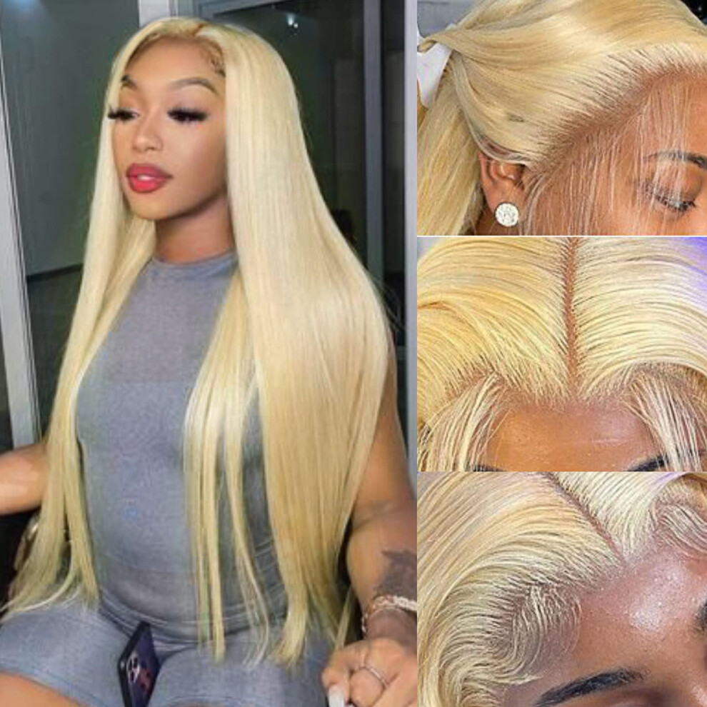 613 Lace Front Wig Human Hair 32 Inch Straight Blonde 13x4 HD Lace Frontal 150% Density