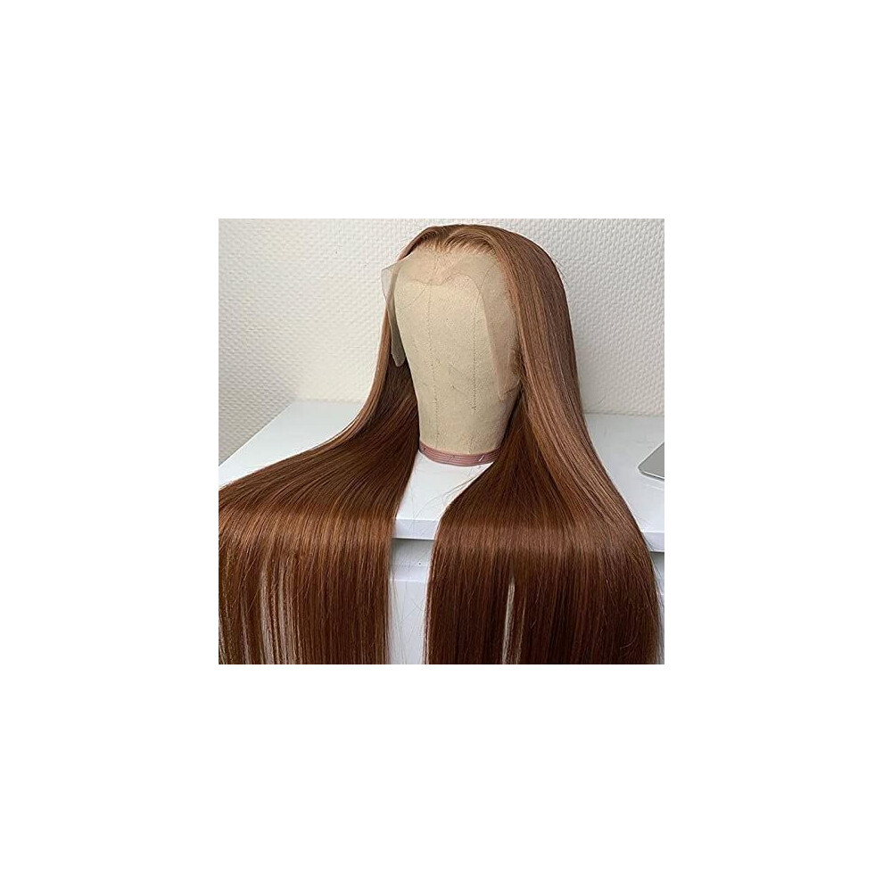 Unisex Brown 18 Inch Human Hair Lace Front Wig Brazilian Wet And Wavy 130% Density Preplucked