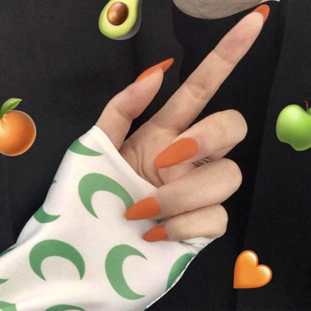 Orange Long Stiletto Press On Nails Acrylic Fake Nails Set Reusable Full Cover 24Pcs