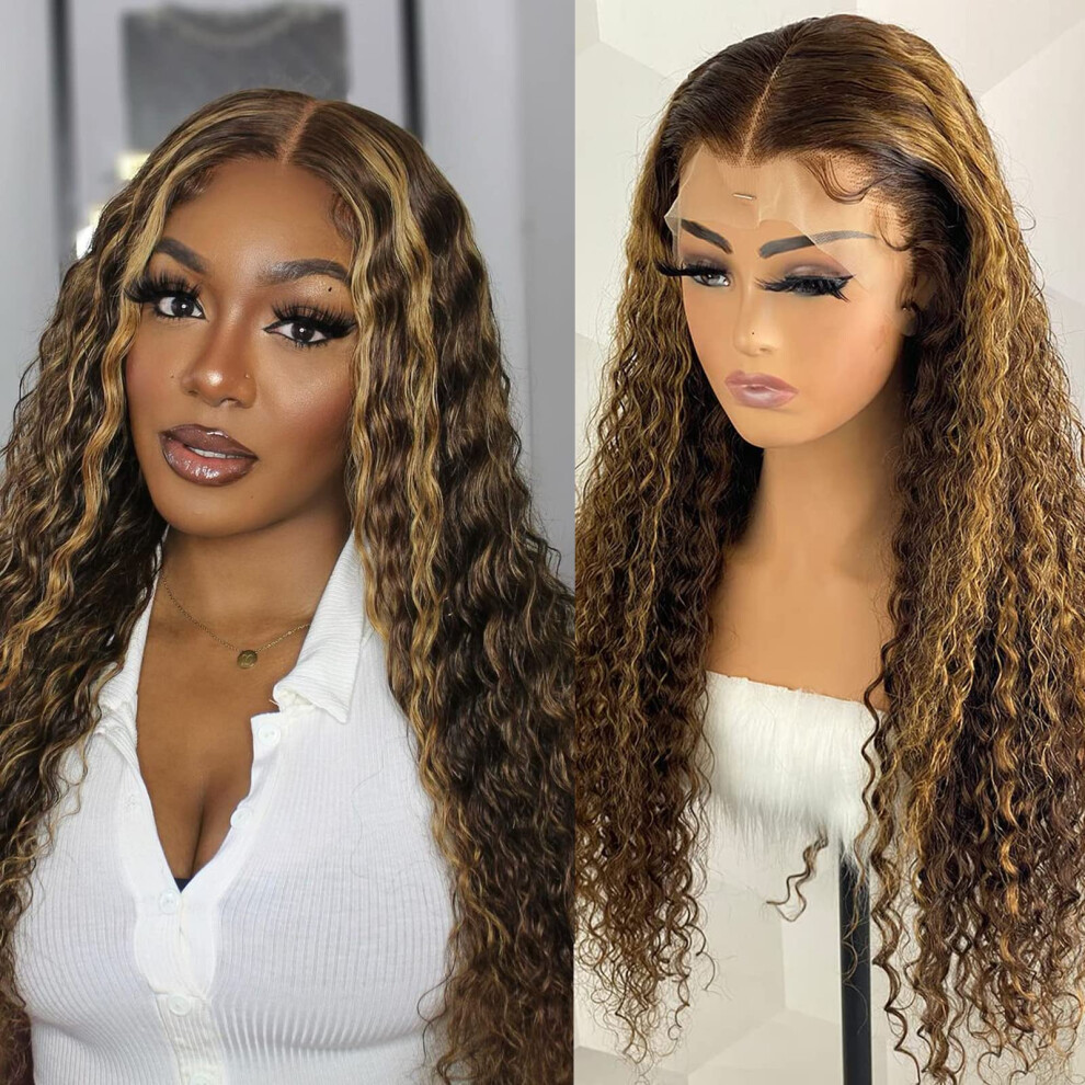 Unisex Short Ombre Highlight Deep Wave Lace Front Human Hair Wig 13X1 Hd 150% Density 10 Inch