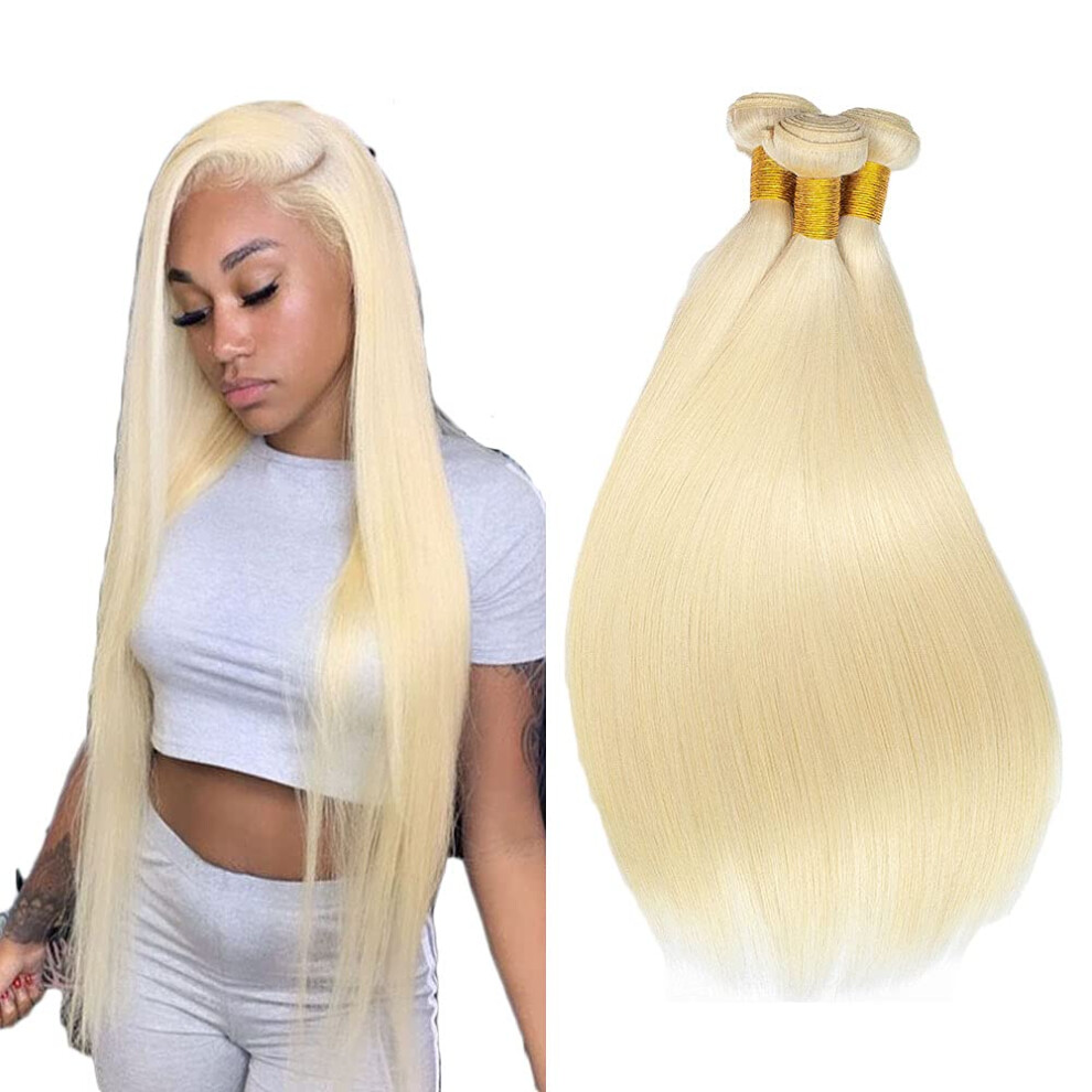 Unisex 613 Blonde Human Hair Bundles Brazilian Virgin Remy Straight Weave 22 24 26 Inch 8A Grade