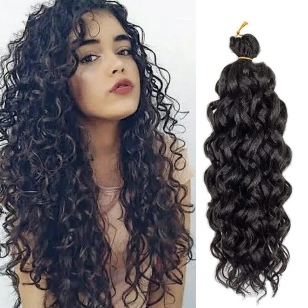 Unisex 24 Inch Prelooped Crochet Braiding Hair Hawaii Curl Ocean Wave Synthetic Braids 6 Pack 1B