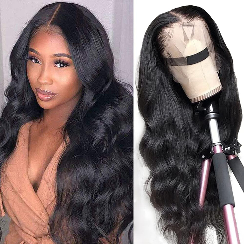 Unisex 22Inch Body Wave Lace Front Wig Brazilian Virgin Human Hair 13X4 Pre Plucked With Baby Hair