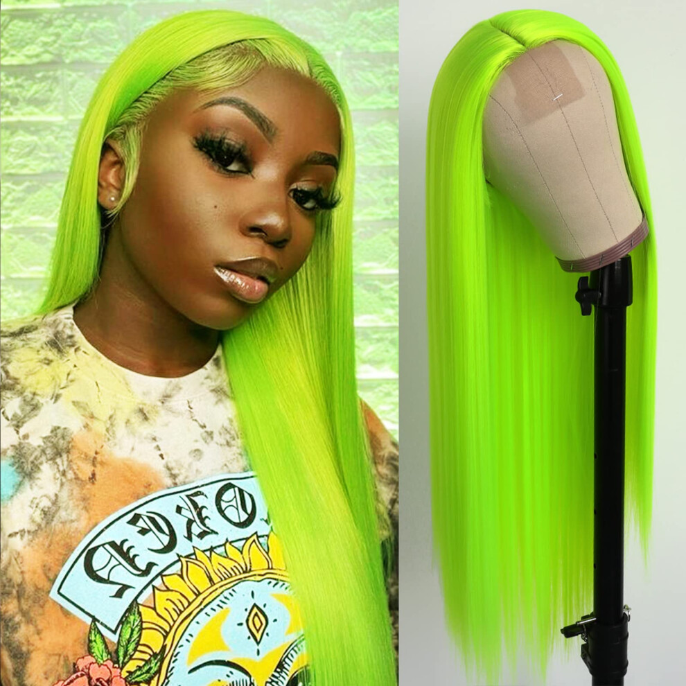 Unisex Green Fluorescent Synthetic Wig Long Straight Heat Resistant Cosplay Hair With Natural Texture