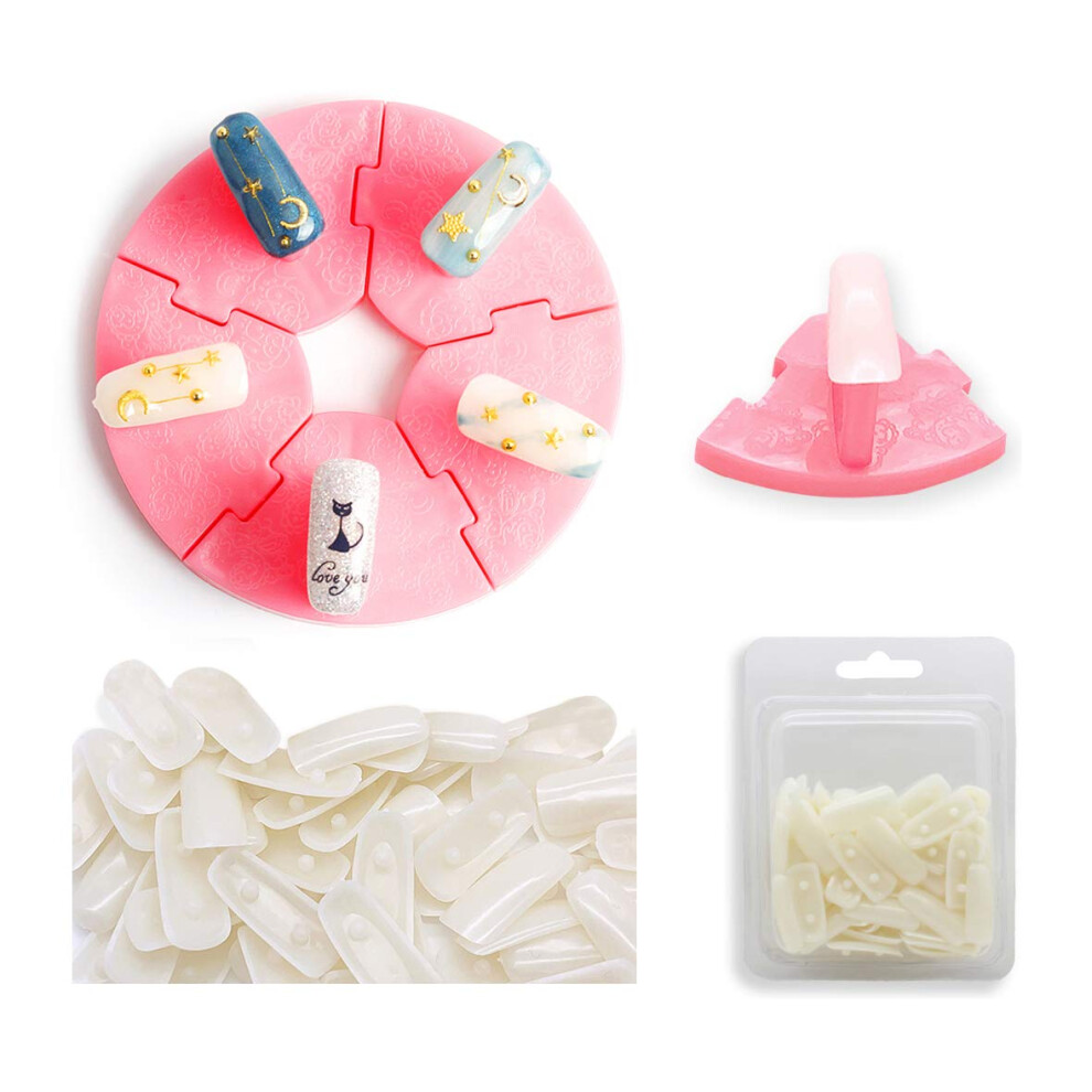 Nail Art Practice Stand Clear Acrylic Display with 100 Reusable False Nail Tips for Manicure Training