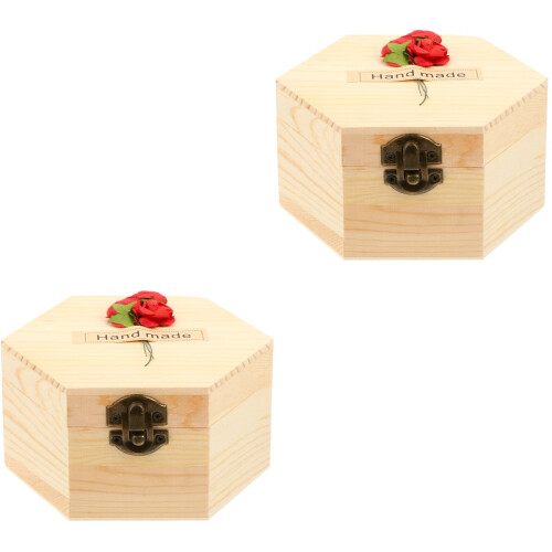 2 Pcs Hexagonal Simulation Flower Gift In Wooden Box 2