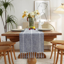 Rustikaler Tischläufer im Landhausstil, 183 cm (72 Zoll) - Besticktes Baumwoll-Leinen mit Quasten, Boho-Dekor für Feiertage, Partys und Hochzeiten