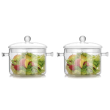 Lot de 2 bols à double anse en verre avec couvercle, en verre borosilicate haute résistance. Bol à salade en verre pour la maison. Vaisselle pour