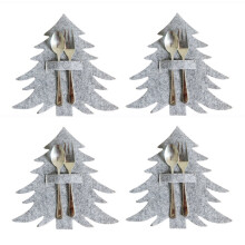 Lot de 4 pochettes à couverts en forme de sapin de Noël, compatibles avec une décoration de table en feutrine, pour les fêtes de Noël et du