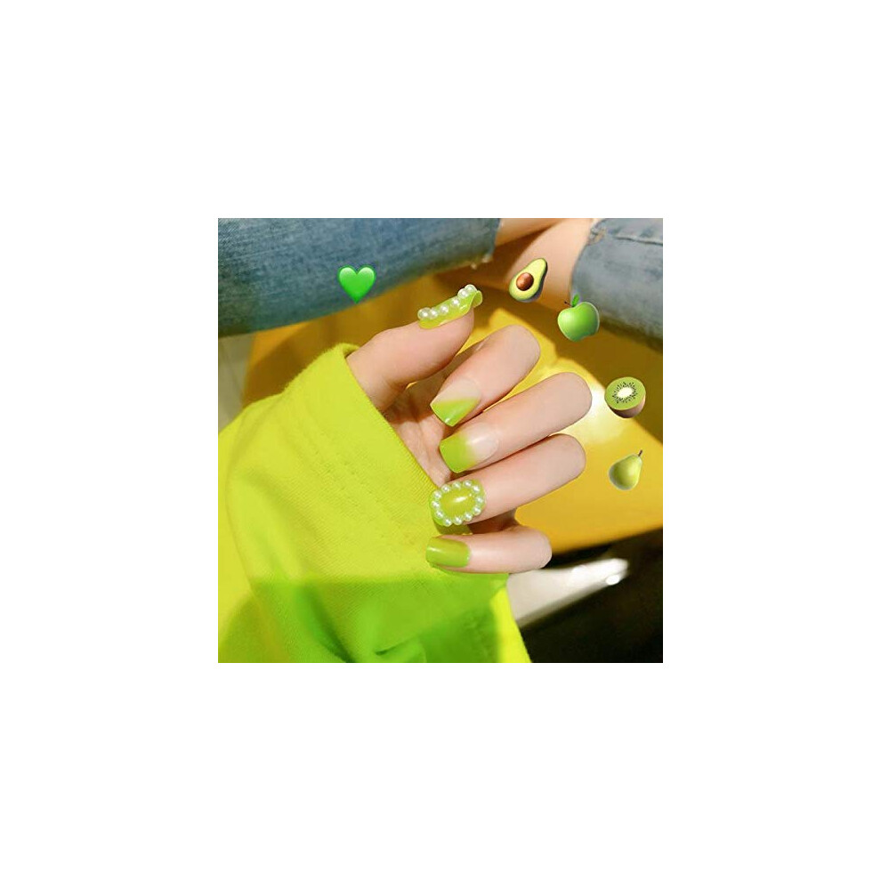 Short Round Fluorescent Green Fake Nails Set â Reusable Press On Nails for Quick SalonStyle Manicure