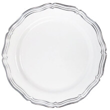 VeZee's Aristocrat-kolleksjoner: 25 cm middagstallerkener med hvit og sølvfarget kant: BPA-fri for alle anledninger: 100 stk.