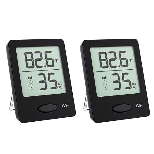 Fugtighedsmåler, rumtermometer, hygrometer, mini-indendørstermometer med indikator, sort, 2-pak