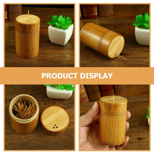 Bamboo Storage Tube Travel Toothpick Vending Machine Case Container Automatic 2