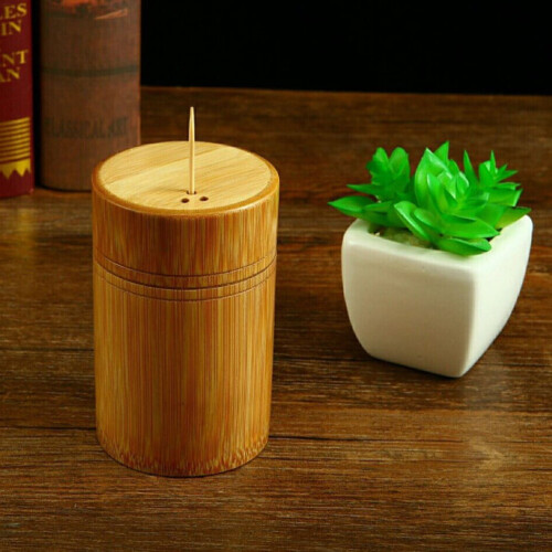 Bamboo Storage Tube Travel Toothpick Vending Machine Case Container Automatic 1