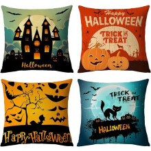 Halloween-tyynynpäälliset 18x18, 4 kpl:n setti, vintage-koristeellinen heittotyynynpäällinen kotiin ja ulkotiloihin, kurpitsa-pöllö-variskuvio