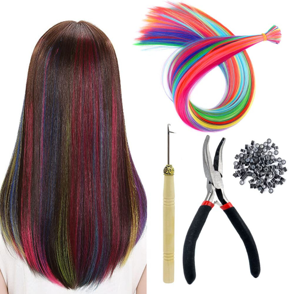 Rainbow I Tip Hair Extensions 100 Strands Colorful Synthetic Feather Highlights for Women Kids